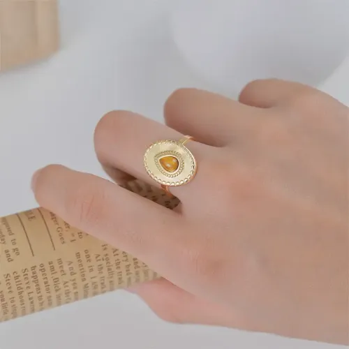 RTM2440 14K Gold Turquoise Open Ring for Women Round Water Drop Design,Stainless Steel