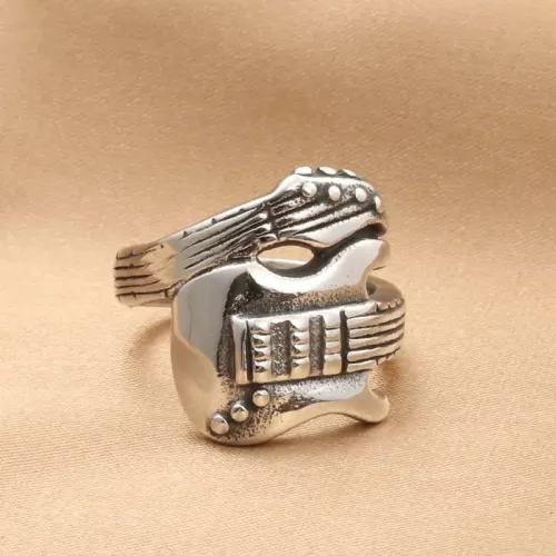 RTM1525 Stainless Steel Guitar Ring Unique Musical Instrument Jewelry for Men