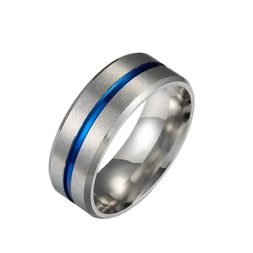 RTM1171 8mm Blue Double Bevel Men's Ring Stainless Steel with Matte Finish