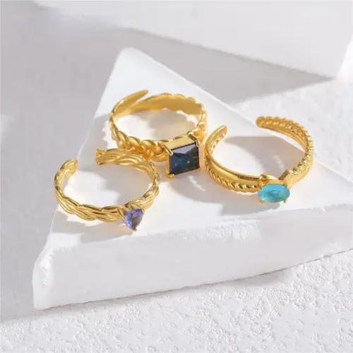 RTM2475 18K Gold Inlaid Zircon Open Ring Geometric Stainless Steel Jewelry