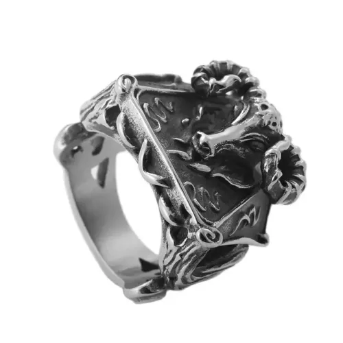 RTM1838 Stainless Steel Ram Ring Animal Inspired Men's Jewelry Accessory