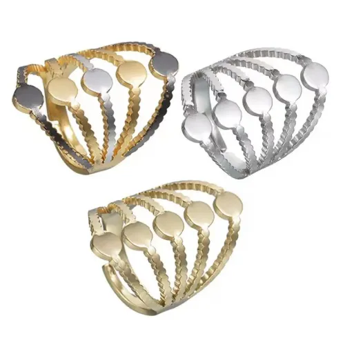 RTM2486 14K Gold Hollow Geometric Ring Elegant Stainless Steel Band