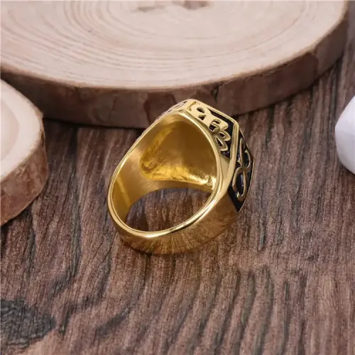 RTM224 AG Titanium Stainless Steel Masonic Ring Diamond Religious Symbol Men's Band