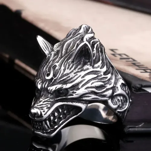 RTM2333 Viking Nordic Wolf Head Stainless Steel Ring Exquisite Men's Jewelry