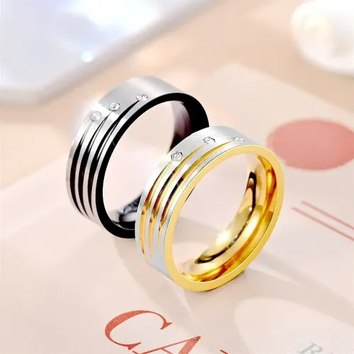 RTM708 Elegant Stainless Steel Diamond Couple Rings Perfect Joint Tail Ring Set