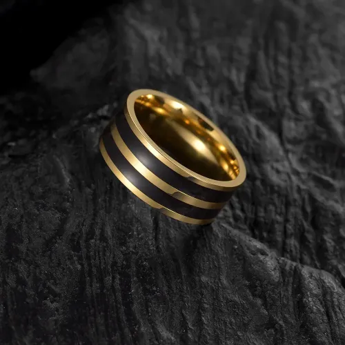 RTM1246 8MM Gold Plated Stainless Steel Men's Ring with Oil Drip Design US Sizes