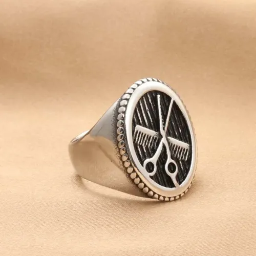 RTM1990 Stainless Steel Scissors Comb Ring Unique Jewelry for Stylists and Barbers
