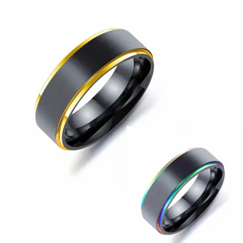 RTM733 Men's Stainless Steel Black & Gold Brushed Couple Rings Elegant Jewelry