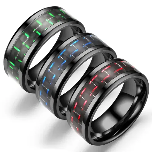 RTM2840 Customizable Three-Color Carbon Fiber Couple Rings in Stainless Steel