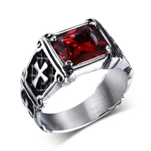 RTM57 Men's Red Black Zircon Titanium Steel Ring Elegant Jewelry Accessory