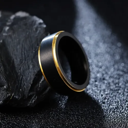 RTM1485 Black Gold Tungsten Steel Men's Ring Standard US Size Luxury Jewelry