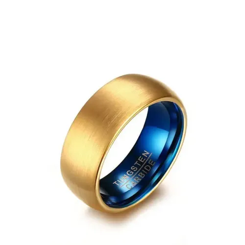 RTM11 Gold Blue 8MM Men's Tungsten Steel Ring Elegant Jewelry Accessory