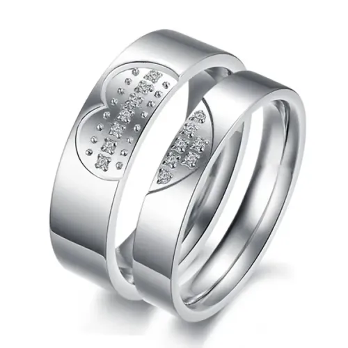 RTM2286 Luxury Diamond Couple Rings Set 3A Zircon Stainless Steel Love Bands