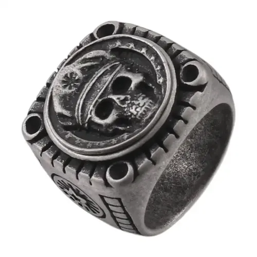 RTM555 Men's Warlord Skull Ring Stainless Steel Biker Jewelry
