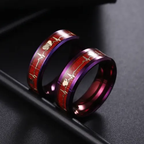 RTM1416 Shouman Electroplated Purple Carbon Fiber & Stainless Steel ECG Couple Rings