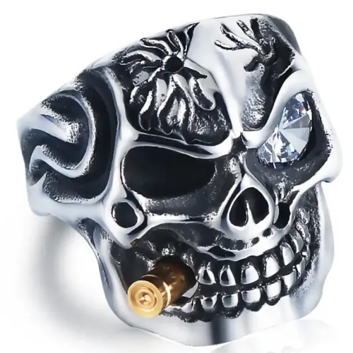 RTM472 Diamond Skull Ring Titanium Steel Punk Jewelry for Men