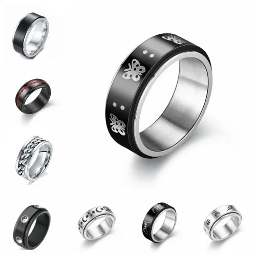 RTM997 Anti-Stress Stainless Steel Rotating Men's Ring Anxiety Relief Jewelry