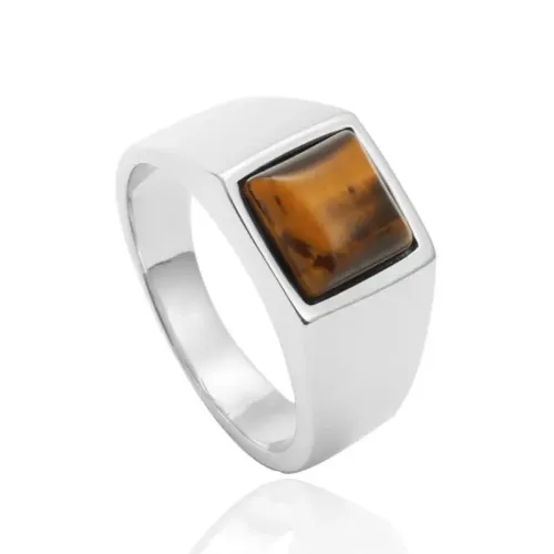 RTM2092 Tiger Eye Stone Ring Stainless Steel Gemstone Band for Men