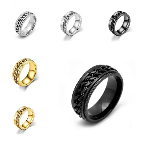 RTM944 Men's Rotatable Stainless Steel Chain Ring Unique Spinner Jewelry