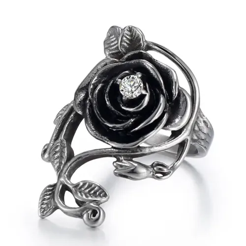 RTM497 Rose Flower Stainless Steel Ring Elegant Women's Jewelry Accessory