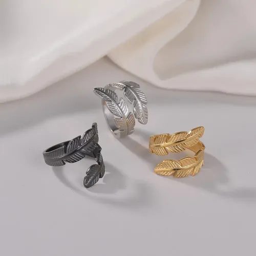 RTM1243 Adjustable Stainless Steel Feather Ring for Women Perfect Couple's Accessory