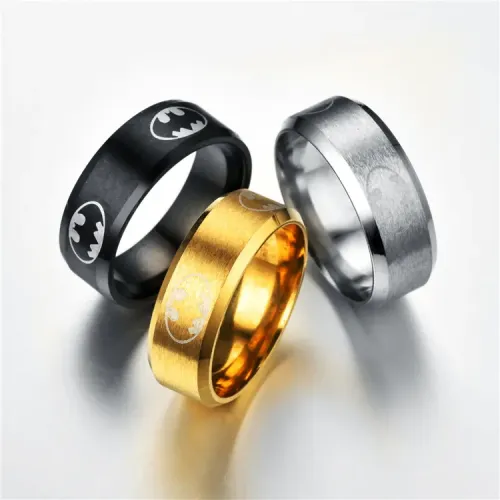 RTM2661 Black Batman Stainless Steel Ring Trendy Street Style Jewelry for Fans