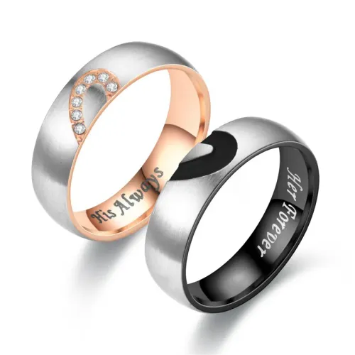 RTM2872 Love Heart Couple Ring 'Her Forever His Always' Romantic Jewelry