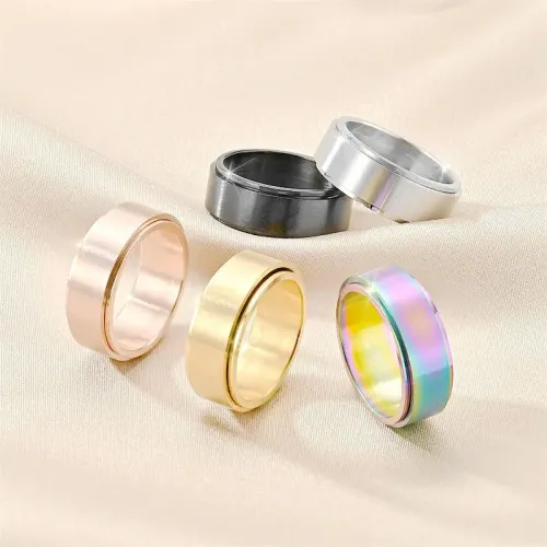 RTM852 Anti-Anxiety Matte Couple Rings Rotating Stainless Steel Jewelry for Men
