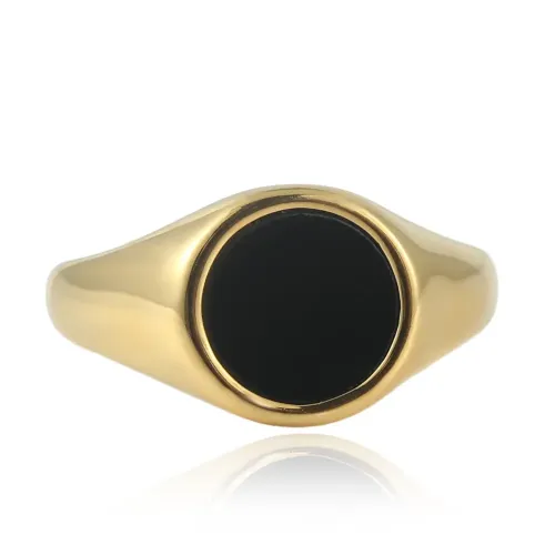 RTM1629 Elegant Black Stainless Steel Round Ring for Men Sleek Male Accessory