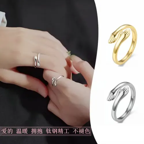 RTM904 Love Hug Warm Embrace Stainless Steel Couple Rings Romantic Matching Set