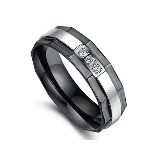 RTM2230 Black Faceted Stainless Steel Couple Rings 3D Design Jewelry