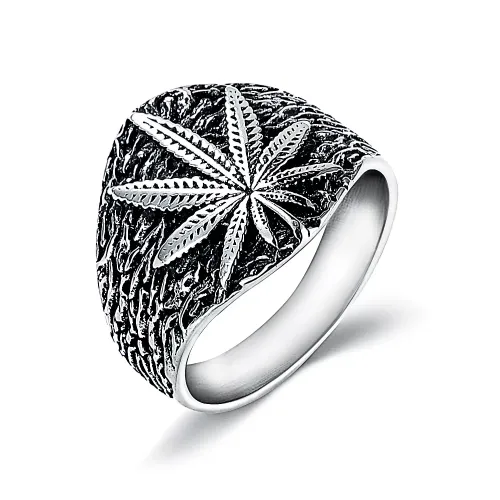 RTM2196 Maple Leaf Stainless Steel Ring for Men Durable,Non-Fading Accessory