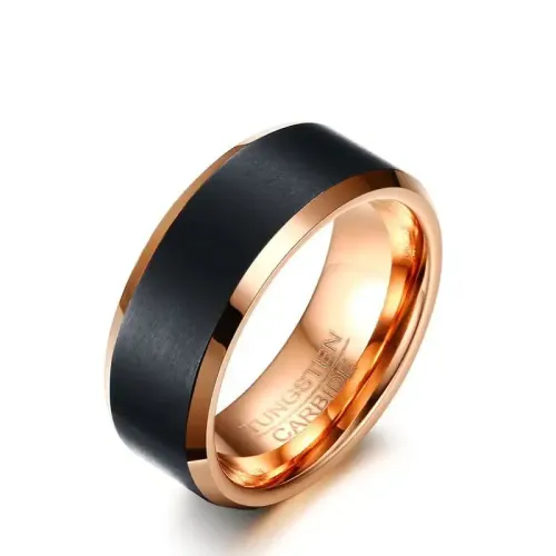 RTM34 Black Rose Gold 8MM Tungsten Ring Men's Luxury Tungsten Steel Jewelry