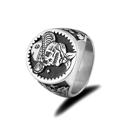 RTM2202 Western Cowboy Skull Ring Stainless Steel Men's Alternative Jewelry