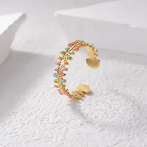 RTM2478 18K Gold Plated Stainless Steel Open Ring Adjustable OL Drip Design for Women