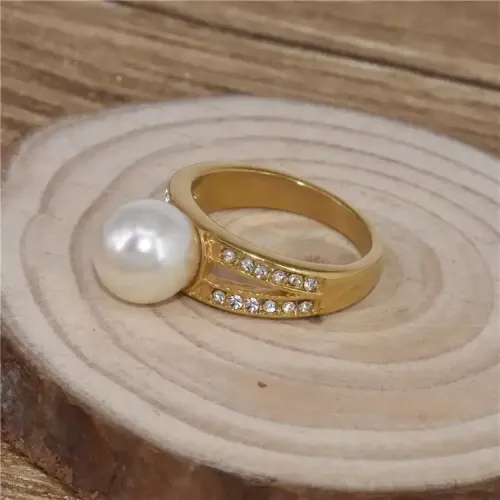 RTM397 Women's Gold Plated Titanium Steel Ring Luxury Pearl Diamond Jewelry Set