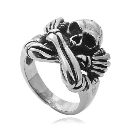 RTM1717 Stainless Steel Skull Ring Punk Style Men's Fashion Accessory