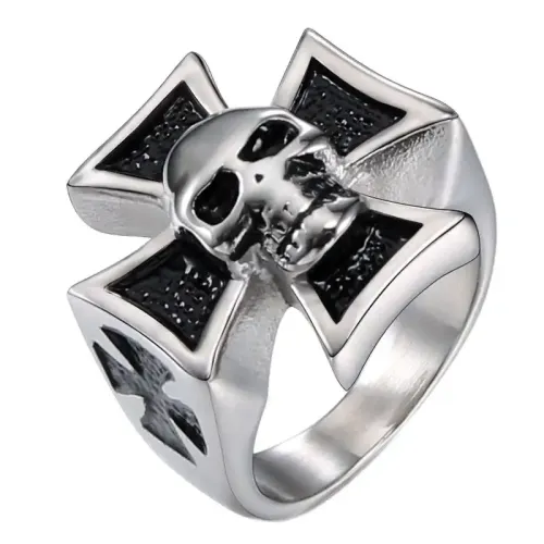 RTM591 Skull Cross Ring Stainless Steel Religious Totem Jewelry for Men
