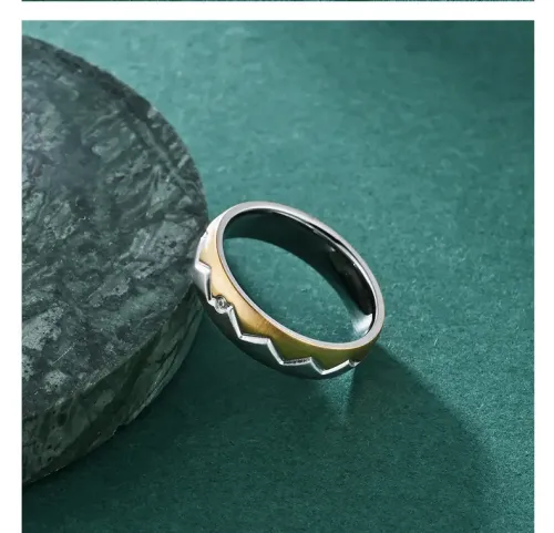 RTM1064 Serrated Men's Ring by Hengshajian Electric Couple's Stainless Steel with Stone Inlay