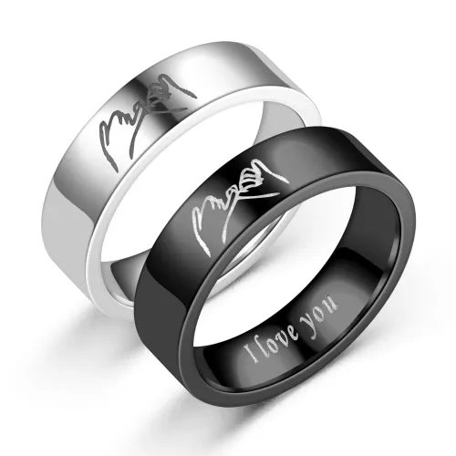 RTM2686 I Love You Hand Gesture Couple Rings in Stainless Steel