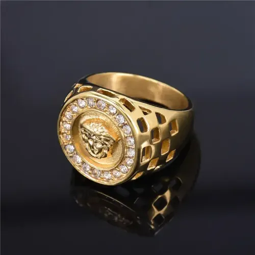 RTM238 Queen's Head Gold-Plated Diamond Ring Unisex Stainless Steel Religious Jewelry