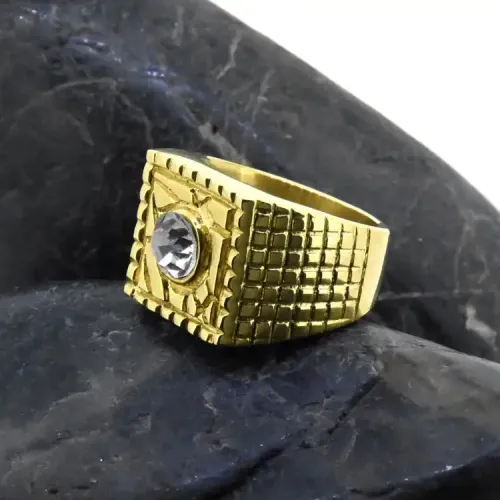 RTM294 Luxury Diamond-Plated Men's Stainless Steel Ring Bold Fashion Jewelry