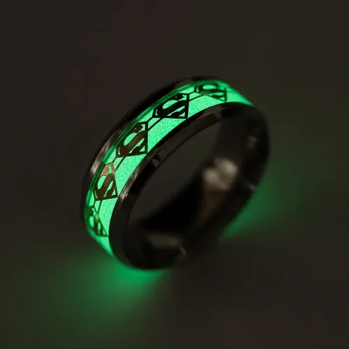 RTM1295 Luminous Superman Ring for Men Stainless Steel Superhero Band