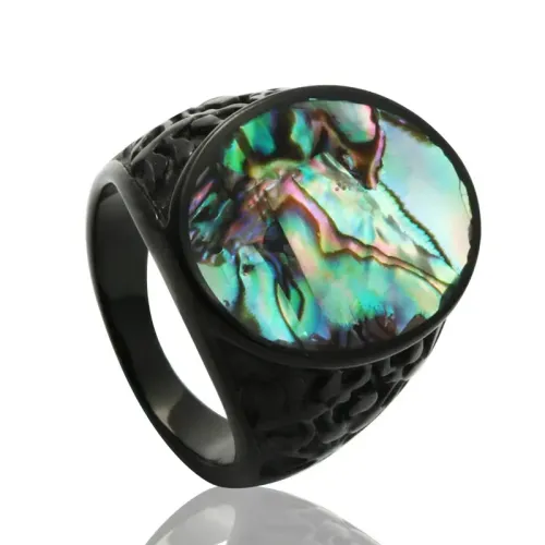 RTM2108 Elegant Black Stainless Steel Ring with Color Shell IP Electroplated Jewelry