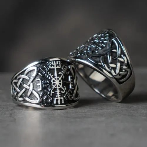 RTM2401 Gothic Lolita Viking Compass Men's Stainless Steel Tail Ring Unique Jewelry