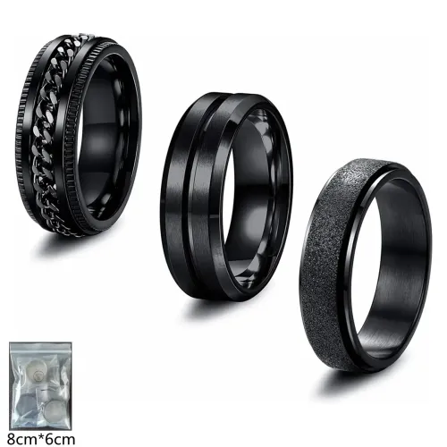 RTM1450 Couple's Cyberpunk Stainless Steel Rotating Ring Set Futuristic Jewelry