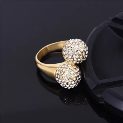 RTM352 Luxury Ball-Shaped Diamond Ring Women's Stainless Steel Rhinestone Jewelry