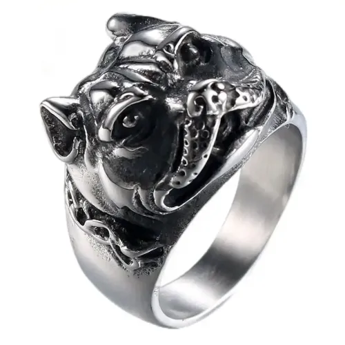 RTM493 Men's Bulldog Ring Titanium Steel Punk Stainless Steel Animal Jewelry