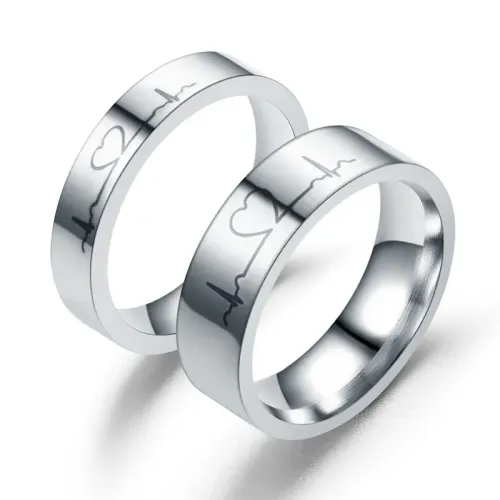 RTM2749 Half Circle EKG Love Couple Rings Symbol of Heartbeat Connection