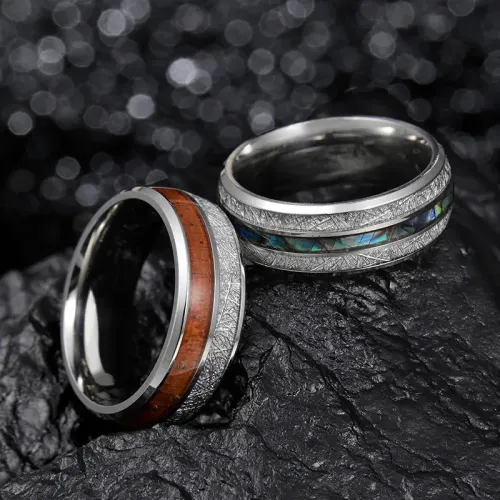 RTM1400 US Size 8MM Ring with Acacia Wood,Ice Silk Foil,Abalone & Shell for Men